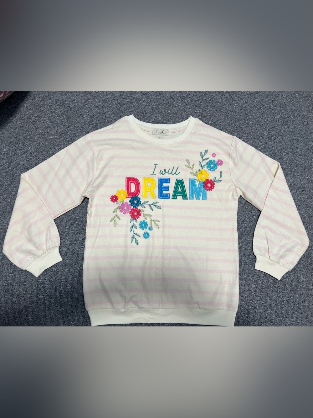 Peek Pink & White Striped "I Will DREAM" Embroidered Sweatshirt Girl 12T